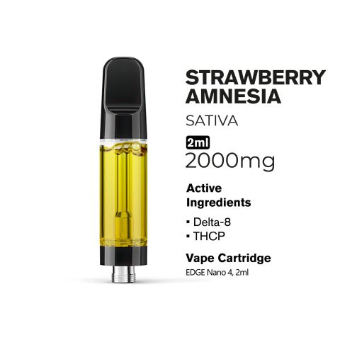 2000mg THCP, D8 Vape Cart - Strawberry Amnesia - Sativa - 2ml - Fresh - Thumbnail 3