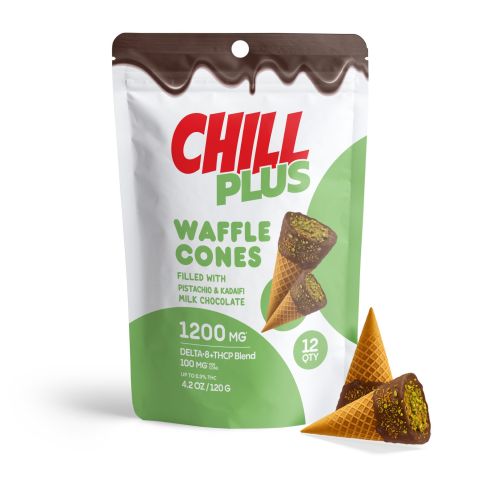 100mg Pistachio & Kadaifi + Milk Chocolate Waffle Cones - D8 & THCP - Chill Plus - Thumbnail 2