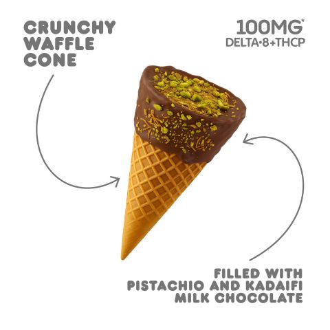 100mg Pistachio & Kadaifi + Milk Chocolate Waffle Cones - D8 & THCP - Chill Plus - Thumbnail 4