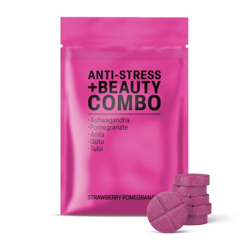 500mg Stress + Beauty Combo Tablets - Strawberry Pomegranate - Mood Tablets - Thumbnail 2