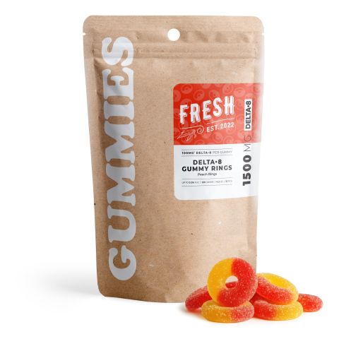 100mg Delta 8 Gummies - Peach Sour Rings - Fresh - Thumbnail 2
