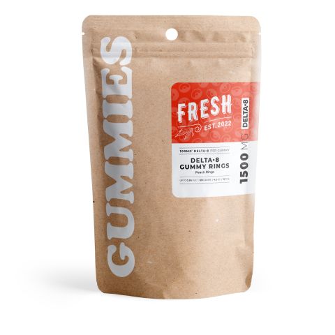 100mg Delta 8 Gummies - Peach Sour Rings - Fresh - Thumbnail 3