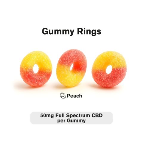 50mg Full Spectrum CBD Gummies - Peach Sour Rings - Fresh - Thumbnail 4