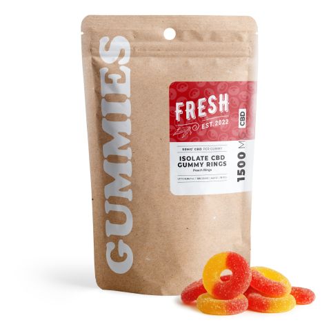 100mg CBD Isolate Gummies - Peach Sour Rings - Fresh - Thumbnail 2