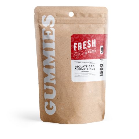 100mg CBD Isolate Gummies - Peach Sour Rings - Fresh - Thumbnail 3