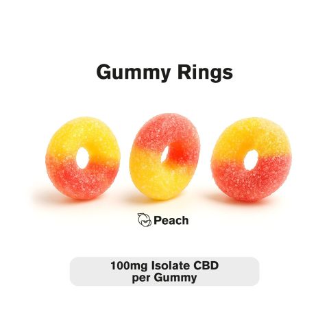 100mg CBD Isolate Gummies - Peach Sour Rings - Fresh - Thumbnail 4