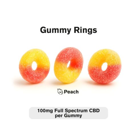 100mg Full Spectrum CBD Gummies - Peach Sour Rings - Fresh - Thumbnail 4