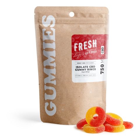 50mg CBD Isolate Gummies - Peach Sour Rings - Fresh - Thumbnail 2