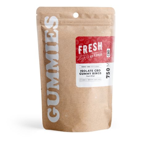50mg CBD Isolate Gummies - Peach Sour Rings - Fresh - Thumbnail 3