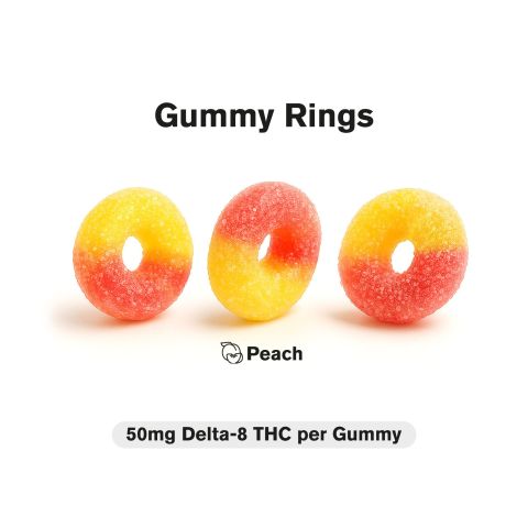 50mg Delta 8 Gummies - Peach Sour Rings - Fresh - Thumbnail 4
