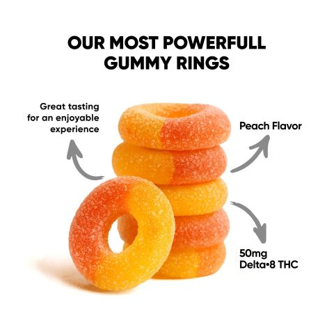 50mg Delta 8 Gummies - Peach Sour Rings - Fresh - Thumbnail 5