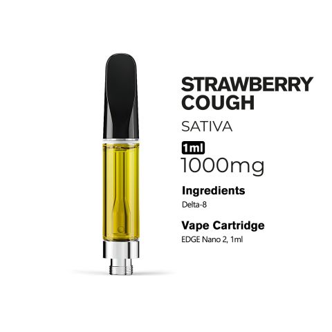 1000mg D8 Vape Cart - Strawberry Cough - Sativa - 1ml - 10X - Thumbnail 3