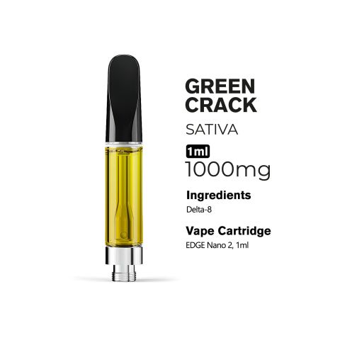 1000mg D8 Vape Cart - Green Crack - Sativa - 1ml - 10X - Thumbnail 3