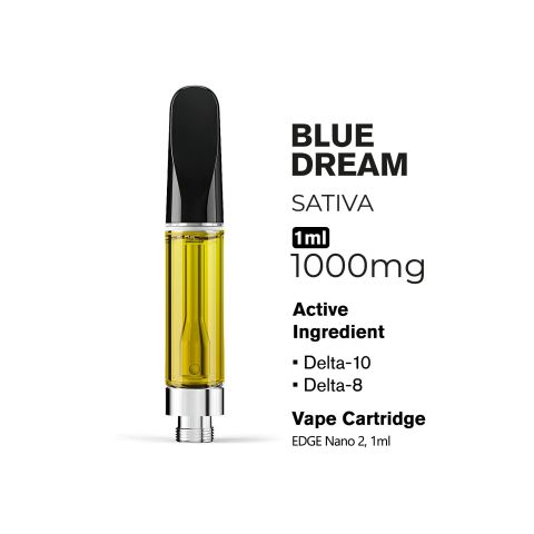 1000mg D10, D8 Vape Cart - Blue Dream - Sativa - 1ml - Hyper - Thumbnail 3