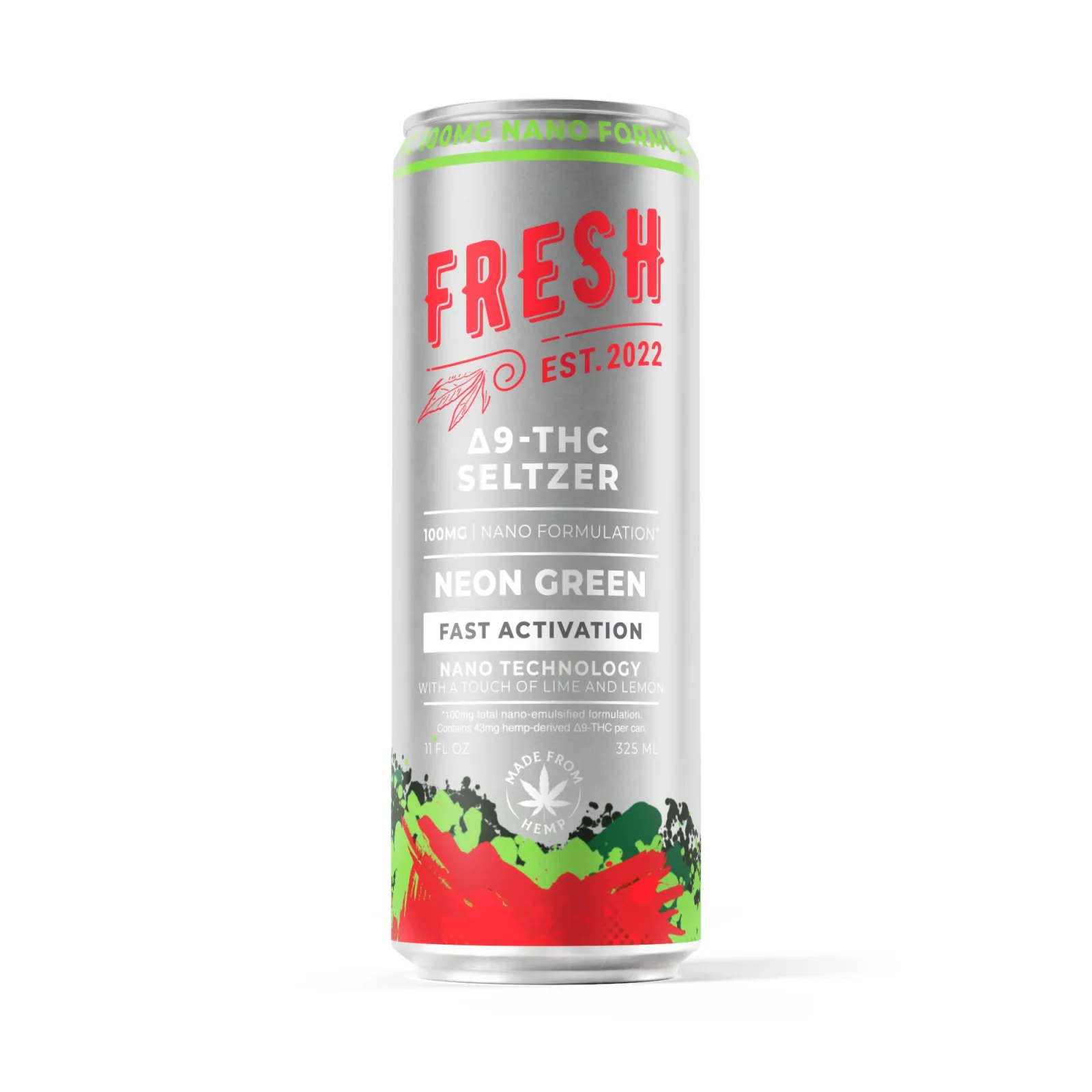100mg Neon Green THC Seltzer - D9 Nano - Fresh